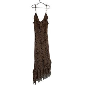 Vintage Y2K ECI New York Silk Paisley Beaded Midi Maxi Dress Brown Size 8